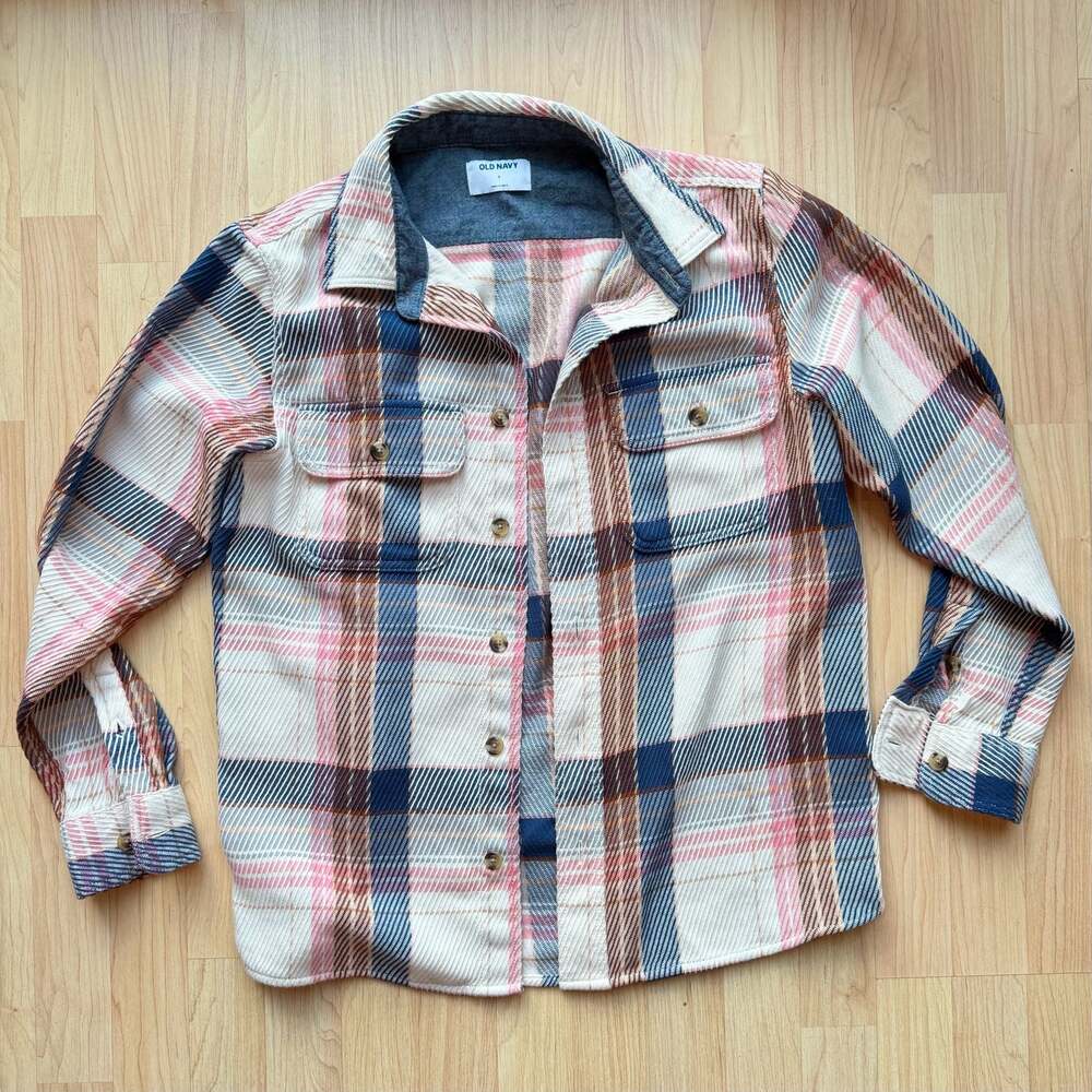Pink and Blue Plaid Oversized Western Flannel Jacket Size Small